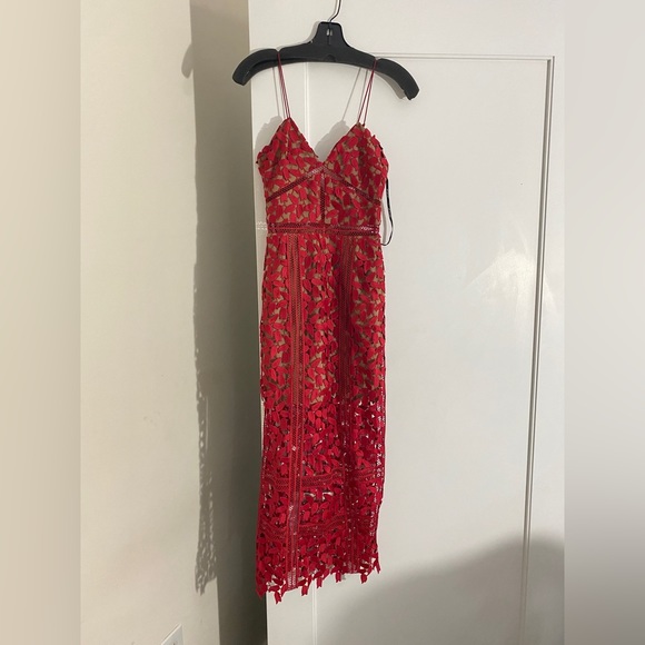 SELF-PORTRAIT Arabella Lace Midi Red Dress NEW - Picture 2 of 4